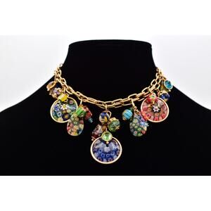 Sweet Romance Millefiori Charm Necklace Colorful Glass Beaded Crystal Gold BinG